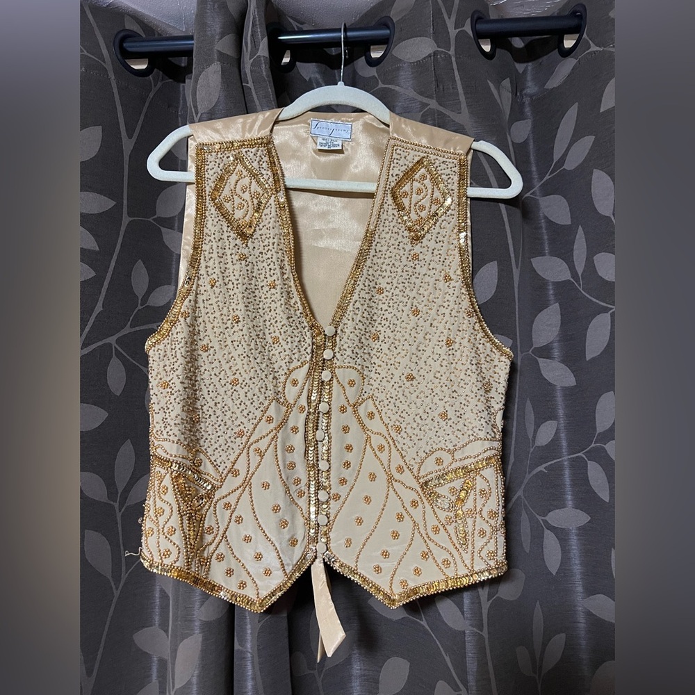 Spenser Jeremy Gold-Embellished Cream Beaded Vest